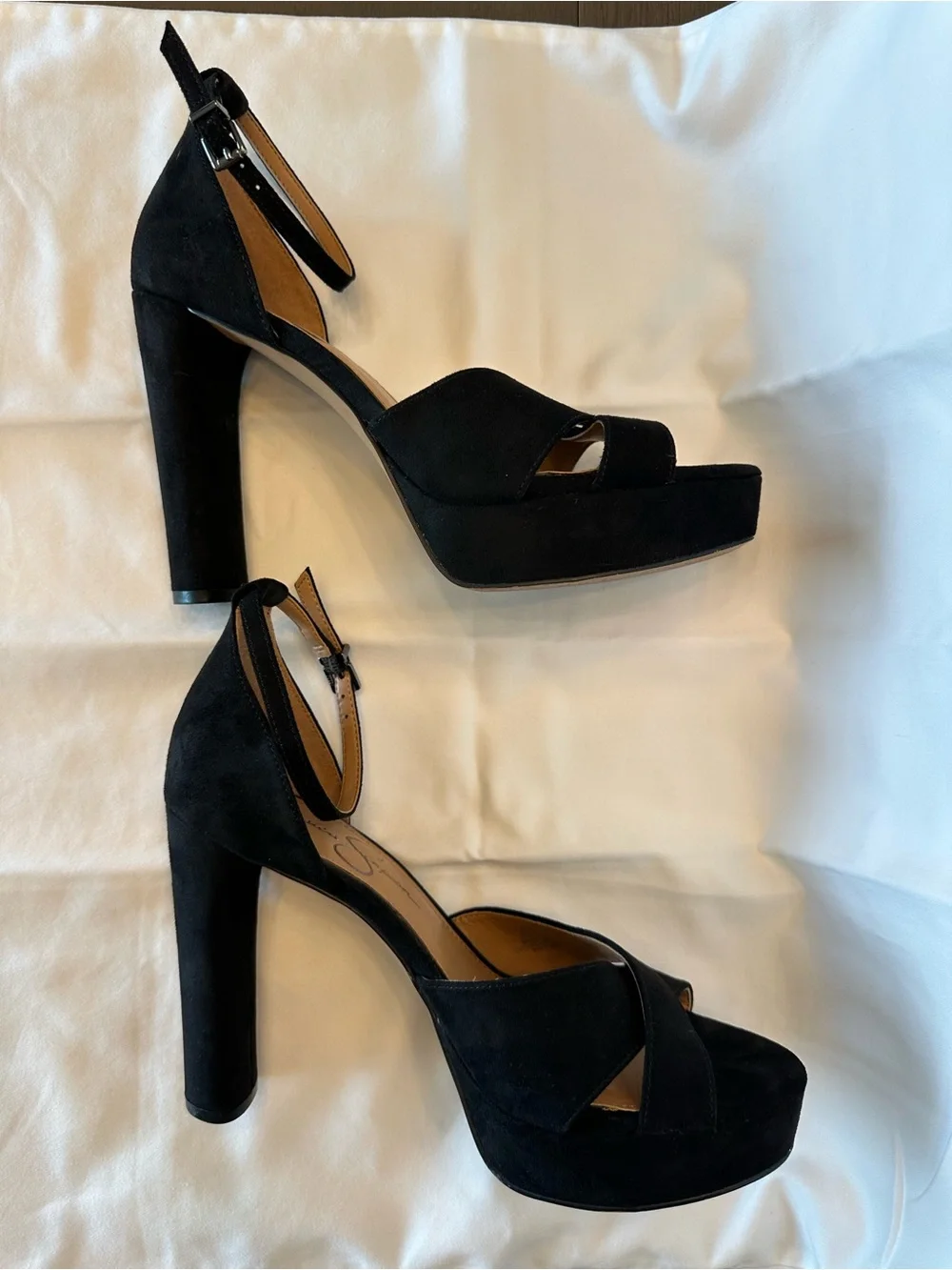 Jessica Simpson Black Platform Suede Ankle-Strap Heels